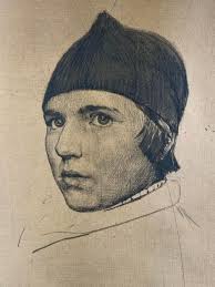 Max Pollak Head of a Young Boy Dry point Etching