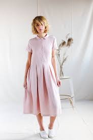 Linen Pleated Skirt Dress Pink Linen Dress Short Sleeved Etsy In 2020 Pink Linen Dress Pleated Skirt Dress Short Sleeve Dresses