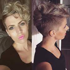Jolandalunenborg Curly Pixie Front And Side Back View Hairstyle Hair Haircut Short Hair Styles Blonde Balayage Highlights On Dark Hair Short Wavy Pixie