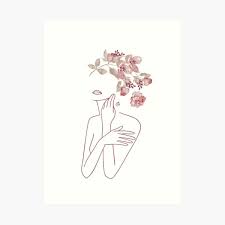 Just one of millions of high quality products available. Minimal Line Art Drawing Woman With Roses Flowers Iii Art Print By Utart Redbubble