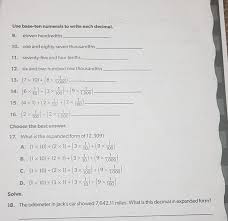 Arrange the sums of each category in a row, separating them with plus signs. Use Base Ten Numerals To Write Each Decimal 9 Eleven Chegg Com