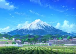 Image of anime mountains river other anime background wallpapers. Anime Original Building Cloud Field Mount Fuji Mountain Scenery Sky 720p Wallpaper Hdwallpape Anime Scenery Anime Scenery Wallpaper Anime Background