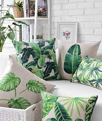 Throw Pillows Vintage Decorative Cushion Cover Green Leaf Palm Case Couch Sofa Tropical Home Decor Tropical Decor Tropical Interior Design