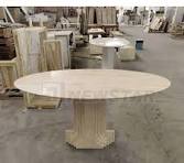Mesa de Jantar Redonda em Mármore Travertino Bege Hexagonal ...