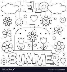 The money i raise w. Hello Summer Coloring Page Black And White Vector Illustration Download A Free Preview Or High Q Summer Coloring Pages Mandala Coloring Pages Coloring Pages