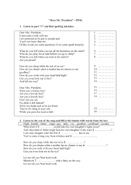 What do you feel when you see all the homeless on the street? Song Worksheet Dear Mr President By Pink