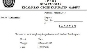 Mengingat pentingnya acara tersebut diatas, kami mengharap kehadiran bapak/ibu tepat waktu. Contoh Surat Undangan Rapat Pertemuan Ibu Pkk Sederhana Pertemuan