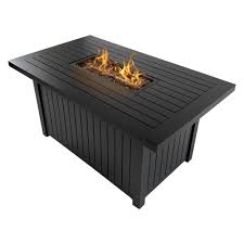 When ignited, the flames run through gaps in artificial ceramic fiber logs. Allen Roth Rectangle 28 In W 40000 Btu Black Steel Propane Gas Fire Pit In The Gas Fire Pits Department At Lowes Com