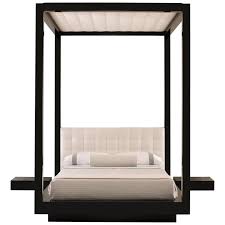 A think black metal frame. Plaza Bed Queen Tufted Canopy And Headboard Black Lacquer For Sale At 1stdibs