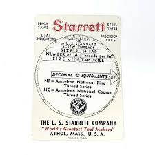 Vintage 1943 L S Starrett Co Decimal Screw Thread Tap Tpi Wheel Chart Card Tool Ebay