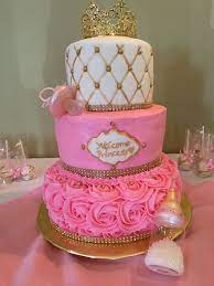 Princess Baby Shower Cake Top Layer Is Cover With Fondant And Hand Paint End With Edible Gol Princess Baby Shower Cake Baby Shower Cakes Baby Shower Princess