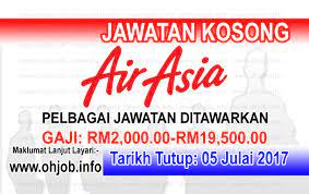 Perjawatan dibuka kepada warganegara malaysia yang berumur 18 tahun dan ke atas untuk mengisi jawatan kosong tarikh tutup : Jawatan Kosong Airasia Berhad 05 Julai 2017 Jawatan Kosong Kerajaan Swasta Terkini Malaysia 2021 2022