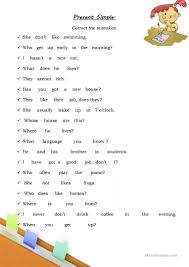 Present Simple Worksheet Correct The Mistakes English Worksheets For Kids Learn English English Grammar Worksheets