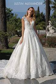 Style 88096 Organdy Ball Gown With Plunging Neckline Justin Alexander Bridal Justin Alexander Wedding Dress Wedding Dresses