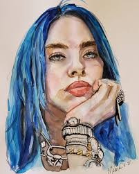 I draw Billie Eilish with watercolor
