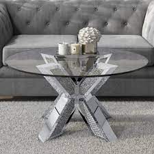Round up a game of cards easily using this modern farmhouse coffee table. Round Coffee Table With Glass Top And Silver Glitter Base Jade Boutique Furniture123