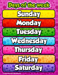 Days Of The Week Chart By School Smarts Durable Material Rolled And Sealed In Plastic Poster Sleeve For Protection