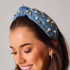 Denim Pearl Knotted Headband