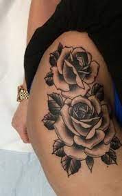 50 Beautiful Rose Tattoo Ideas Thigh Piece Tattoos Rose Tattoo Thigh Thigh Tattoos Women