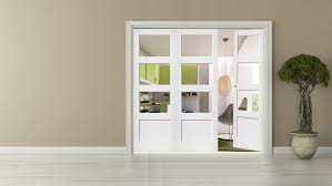 Bifold door is professionally finished on all sides (door jamb supplied primed and ready to paint or stain) White Shaker 3 Light 1 Panel Bifold System Green Tree Doors