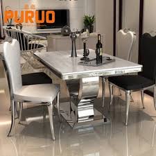 Give your entertainment ensemble an industrial edge with this square dining table. Luxury Kitchen Dining Room Dinner Desk 6 Seater Banquet Furniture Stainless Steel Base Metal Marble Top Square Dining Table Set From China Tradewheel Com