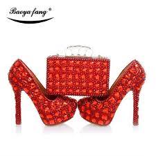 Червени луксозни сватбени обувки Cyrstal с подходящи торби дамски модни  обувки на високи токчета, дамски официални рокли, обувки на платформа  дамски обувки - Pickbest.news