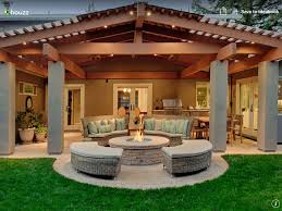 Covered Patio Part Roof Part Pegola With A Fire Pit Backyard Covered Patios Backyard Patio Patio Design