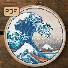 360 w x 560 h stitches stitches required: Great Wave Off Kanagawa Cross Stitch Pattern Pdf Easy Cross Etsy Funny Cross Stitch Patterns Cross Stitch Cross Stitch Patterns