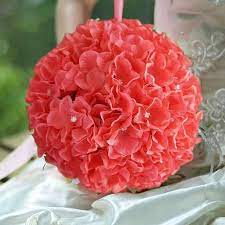 4 Pack 7 Coral Silk Hydrangea Kissing Flower Balls In 2021 Silk Hydrangeas Flower Ball Fabric Flowers Diy