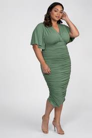 Pre Order Our New Plus Size Rumor Ruched Dress In Sage The Perfect Cocktail Dress For Spring Plus Size Bodycon Dresses Ruched Dress Evening Dresses Plus Size