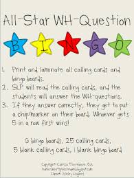 Home Sweet Speech Room All Star Wh Question Bingo Speech Therapy Activities Language Speech Activities Speech Language Therapy