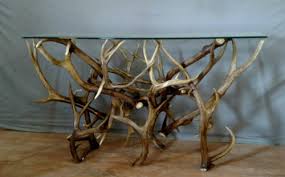 Antlers measure approximately 17 wide x 7 tall. Elk Antler Sofa Table Natural Antler Base Glass Top