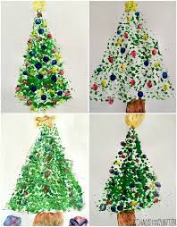 Dish Brush Christmas Tree With Fingerprint Ornaments Christmas Tree Art Christmas Preschool Theme Preschool Christmas