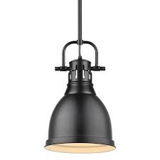 Golden Lighting Duncan 1 Light Black Pendant And Rod With Matte Black Shade 3604 S Blk Blk The Home Depot