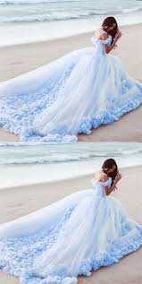 Off The Shoulder Tulle Flower Wedding Dresses Ball Gowns Baby Blue Wedding Dresses Blue Wedding Dresses Ball Gowns Wedding