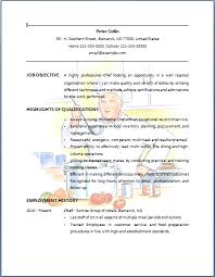 resume for a cook sample
