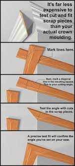 Remember you want to still cut the trim on a 45 degree angle your changing the bevel of the saw in relation to the trim. Crown Moulding Archives Home Surplus Diy Home Improvement Woodworking Woodworking Tips