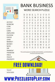 Never be at a loss of words after you play on wordgames.com! Bank Business Word Search Puzzle Word Search Puzzle Free Puzzles Kids Pages