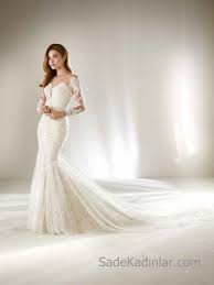 2019 Pronovias Balik Gelinlik Modelleri Uzun Kollu Illizyon Yaka Tul Ve Dantel Kuyruklu Kiyafet Kombinleri Buyuk Gelinlik Kir Dugunu Gelinlikleri Uzun Gelinlikler