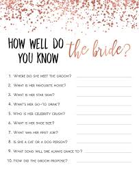 25 cute flowers how well do you know the bride bridal wedding shower or bachelorette party game floral who knows the best does the groom couples guessing question set of cards pack printed engagement 4.8 out of 5 stars 142 Editable Bridal Shower Game Rose Gold Bridal Shower Games Etsy Bohemian Bridal Shower Rose Gold Bridal Shower Gold Bridal Showers