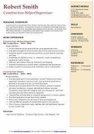 construction helper resume samples