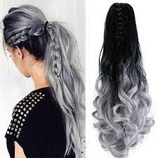 Neverland Beauty 22 Claw On Ombre Two Tone Synthetic Curly Wavy Ponytail Hair Extensions Natural Black To Silver Grey Hair Pieces Short Weave Hairstyles Hair