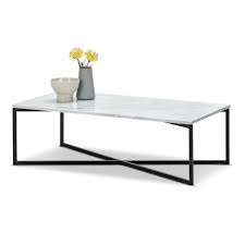 Table top is in a rectangular shape. Ellie White Marble Rectangular Coffee Table White Black