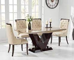 Verbier 160cm Brown V Pedestal Marble Dining Table With Angelica Chairs Dining Table Marble Marble Dining Marble Top Dining Table