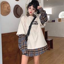 フェイクレイヤーチェック柄ゆったり合わせやすい学園風ファッション韓国系長袖パーカー dkgirl公式サイト ファッション ファッションスタイル 韓流ファッション
