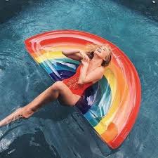 17 24 Inflatable Rainbow Shaped Floating Mat Swimming Ring Inflated Size 180 X 90cm Rainbow Pools Swimming Pool Floats Pool Floaties