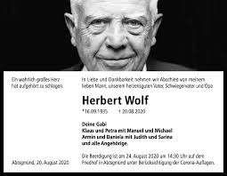Traueranzeigen von Herbert Wolf