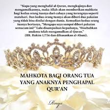 Siapa Yang Menghafal Al Quran Mengkajinya Dan Mengamalkannya Maka Allah Akan Memberikan Mahkota Bagi Kedua Orang Tuanya Dari Cahaya Yang Hafalan Quran Allah