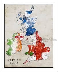 British Isles Map Watercolor Flag Map England Map British Map Union Jack Wales Ireland Scotla England Map British Isles Map Map