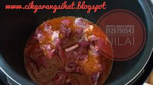 1 kilo daging (potong kecil) 1 btg serai (titik) 2 keping asam keping 2 helai daun limau purut 2. Cik Garang Sihat Rendang Daging Noxxa
